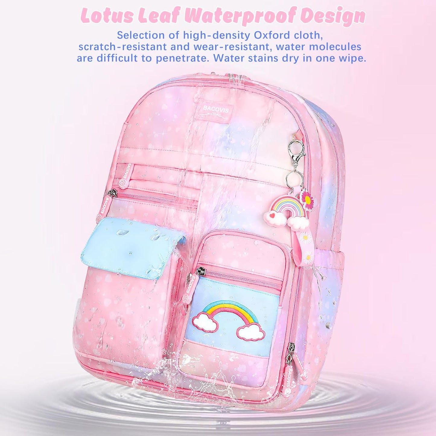 Ficcug School Bag Backpacks for Girls,Shoulder Children School Bookbags for Kids,Primary School Season Gift,Pink