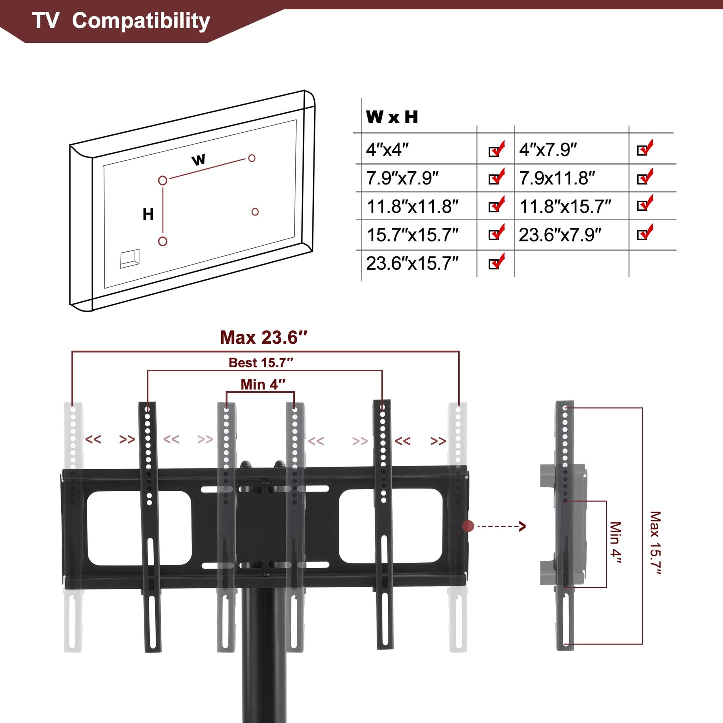 Ficcug Modern Floor TV Stand with Mount Height Angle Adjustable for TVs up to 65",Black Metal Swivel TV Shelf 3 Tier for Multiple Media Device