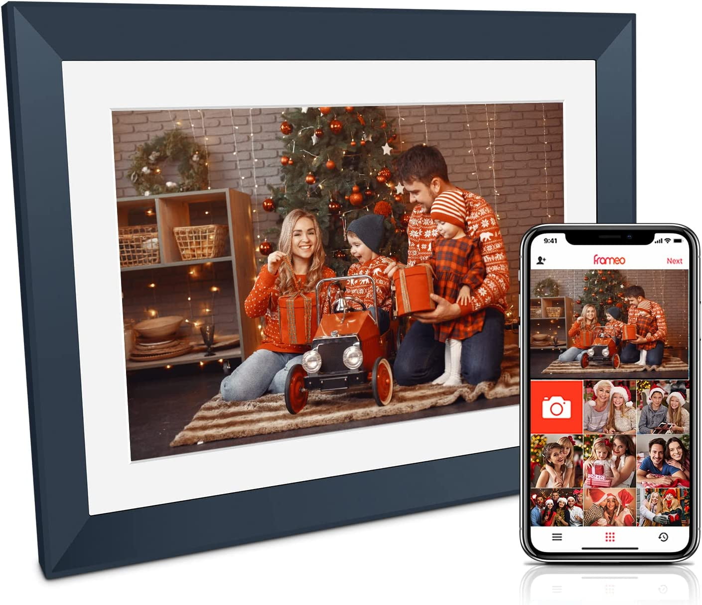 Ficcug 10.1 inch Full HD Digital Photo Picture Frame,Large Memory Wifi Smart Photo Frame,IPS Touch Screen,Share Photos Videos Instantly via Frameo App,Perfect for Gift-Blue