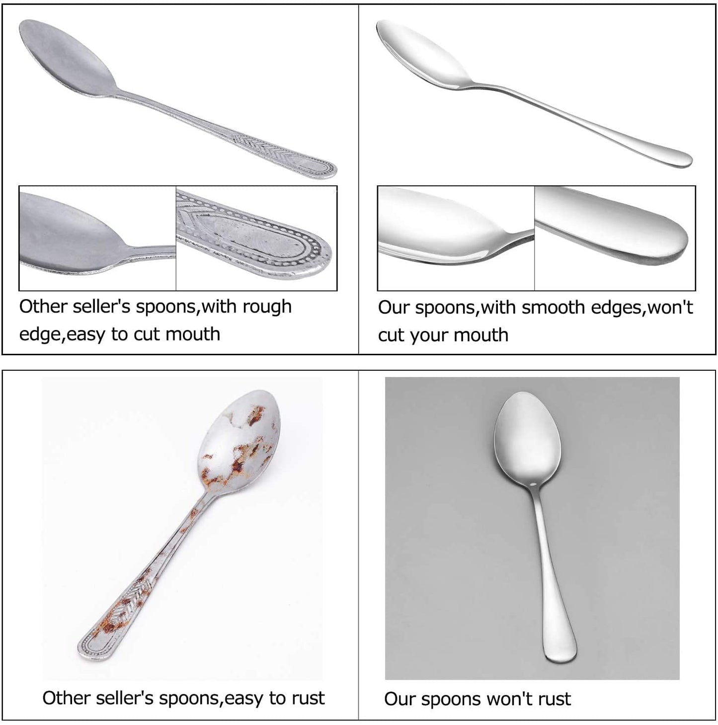 Ficcug 10pcs Food-Grade Stainless Steel Dinner Spoons Sets for Home Kitchen Restaurant,Mirror Polished,Dishwasher Safe