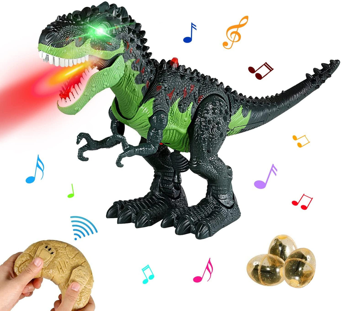 Ficcug Remote Control Dinosaur Robot Toys for Kids 3-5,Realistic Walking Electronic Dinosaur Pet with Spray Roaring,RC Toy for Age 3-12 Boys Girls