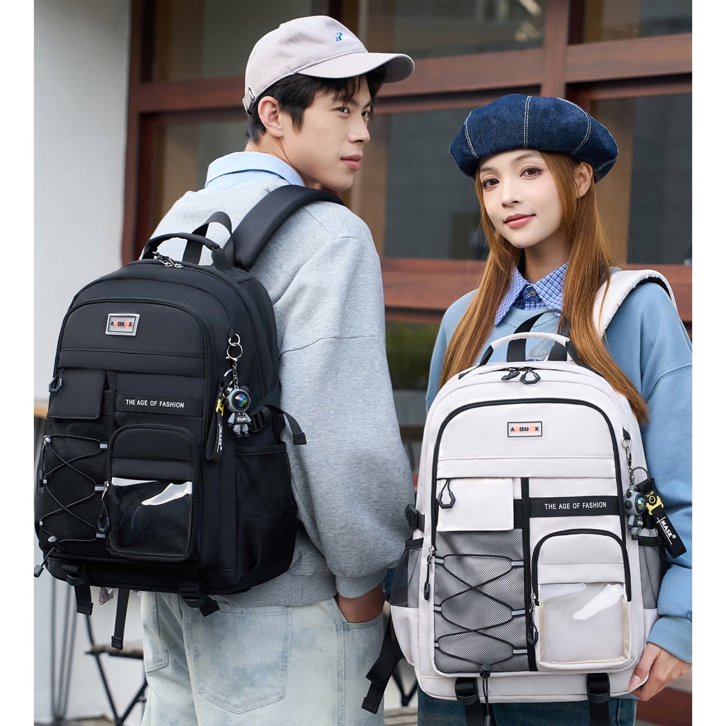 Ficcug School Backpack for 15.6" Laptop,Fashion Waterproof School Bag for Boys Girls Women Men Teens,Middle / High / College Bookbags,Black