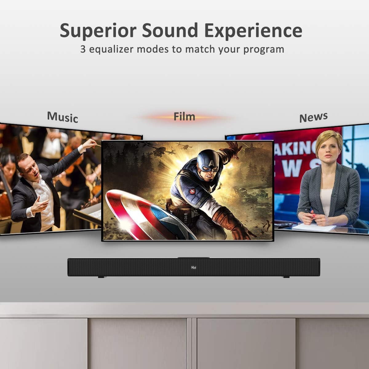 Ficcug 2.0ch 32" TV Sound bars with Remote, Wireless Soundbar with 4 Built-in Speaker / 3EQ Mode, 3D Music Bluetooth Karaoke Speaker System