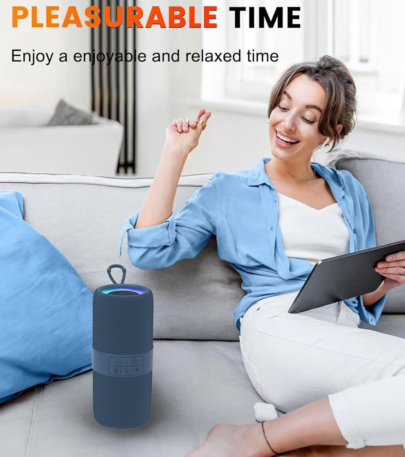 Ficcug Waterproof Wireless Bluetooth Speaker,Portable Mini Speaker with LED Lights and 360 Surround Sound,Outdoor Music Party Speaker,Blue