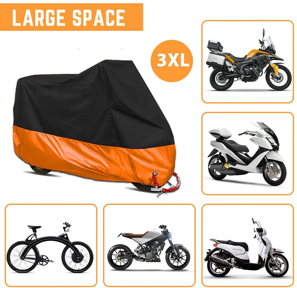 Ficcug Motorcycle Cover,XXXL 190T Waterproof Scooter Motorbike Cover Outdoor Indoor Dust and UV Protection with Storage Bag,for 105" Motorcycles Vehicle Cover
