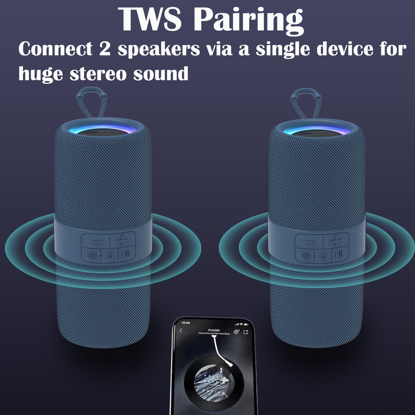 Ficcug Waterproof Wireless Bluetooth Speaker,Portable Mini Speaker with LED Lights and 360 Surround Sound,Outdoor Music Party Speaker,Blue