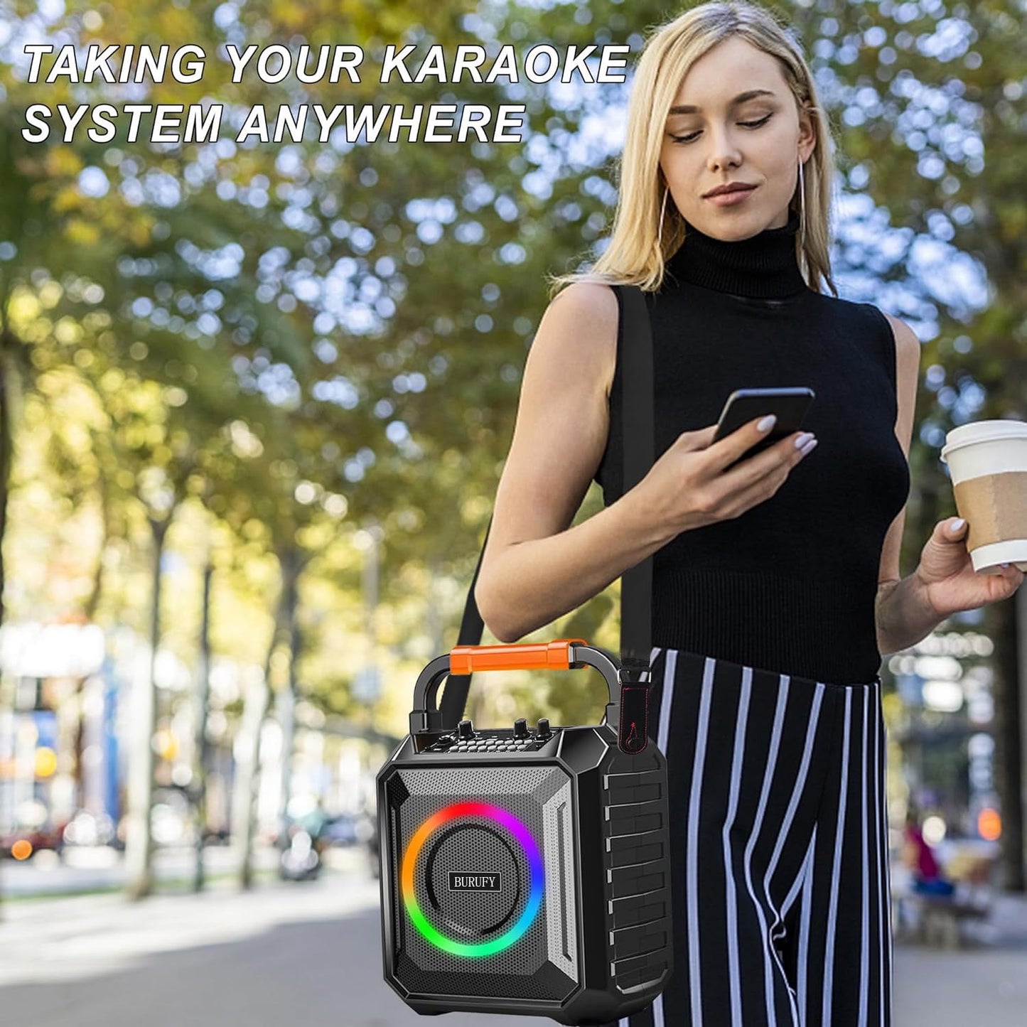 Burufy Bluetooth Karaoke Machine for Adults and Kids with 2 Wireless Microphone / PA System,Portable Singing Machine TWS Speaker System for Party Birthday