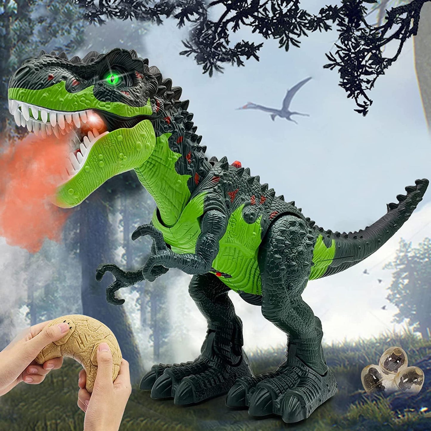 Ficcug Remote Control Dinosaur Robot Toys for Kids 3-5,Realistic Walking Electronic Dinosaur Pet with Spray Roaring,RC Toy for Age 3-12 Boys Girls