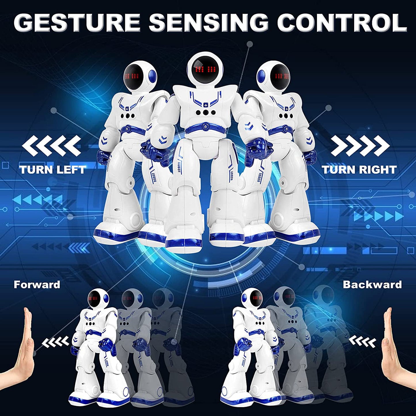 Babyltrl Remote Control Robot Toys for Kid,RC Smart Robot with Walking Singing Dancing,Intelligent Gesture Sensing&Educational Programmable Robot,for Ages 4 and up (Blue)