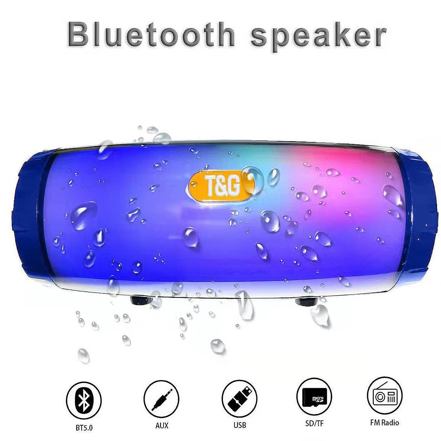 Ficcug Waterproof Portable Wireless Bluetooth Speaker,20W Small Speaker with TWS Pairing | Deep Bass | LED Lights,Outdoor Party Speaker,Black