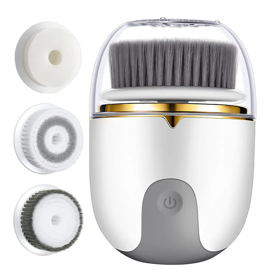 Ficcug Mini Facial Cleansing Brush IPX5 Waterproof Electric Spin Facial Brush Rechargeable for Deep Cleansing with 3 Brush Heads,Skin Exfoliating ,Face Brush for Shower and Bath Use
