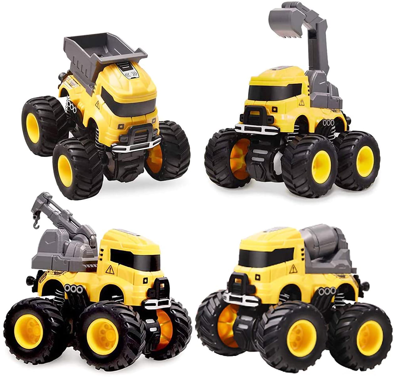 Ficcug 4 Pcs Pull Back Cars Construction Excavator Toy Truck Friction Powered Push/Go Toy Cars for 3+ Year Old Toddlers Kids Boys Girls